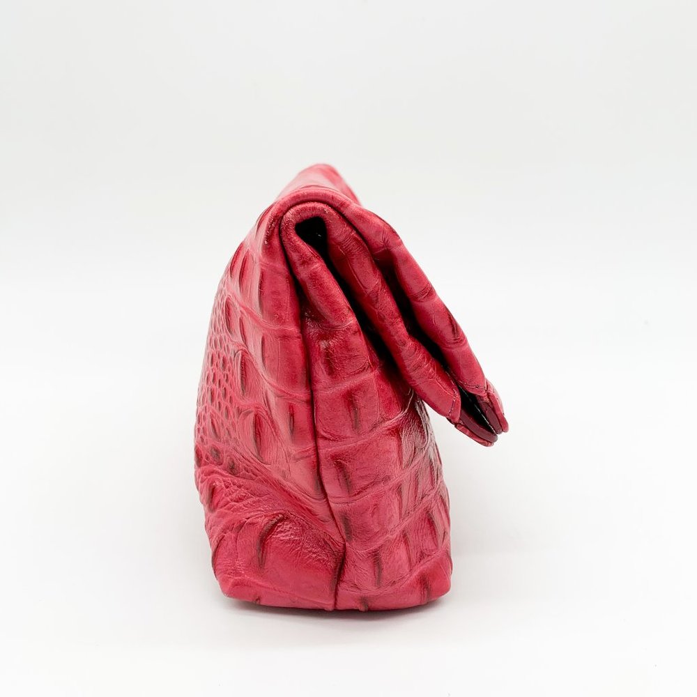 BRAHMIN Croc Fold Over Clutch Purse Pink - Picture 2 of 8